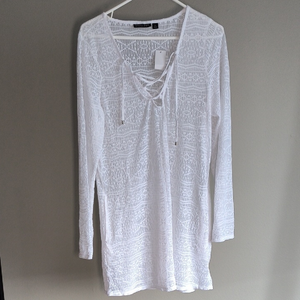 White Lace Long Sleeve Coverup